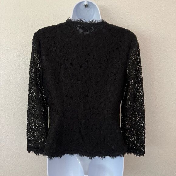 Diane von Furstenberg Shirt 6 Women Blk Lace Top ButtonUp Sheer Long Sleeve $298 - Picture 3 of 12